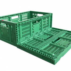 Model ZJTY604021W-BS Foldable Vented Plastic Crate for Fruit and Vegetable Storage and Logistics.